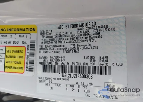 2015 Lincoln Mkz Hybrid from USA, damaged, VIN 3LN6L2LU2FR600308